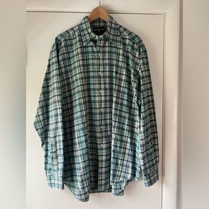 Ralph Lauren Polo Men’s Casual Button Down Shirt Teal Blue Green Plaid Blake Fit